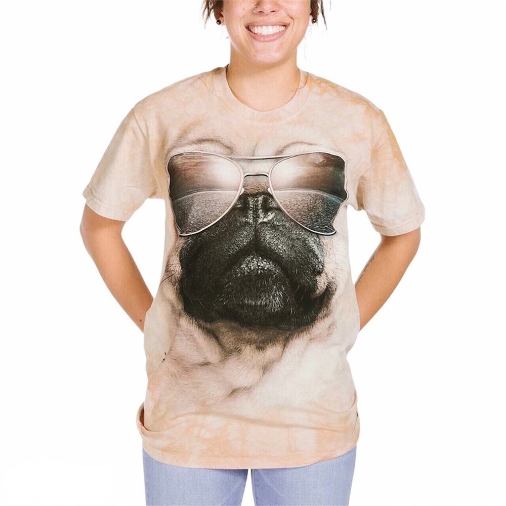 The Mountain Pug with Aviator Sunglasses Tee